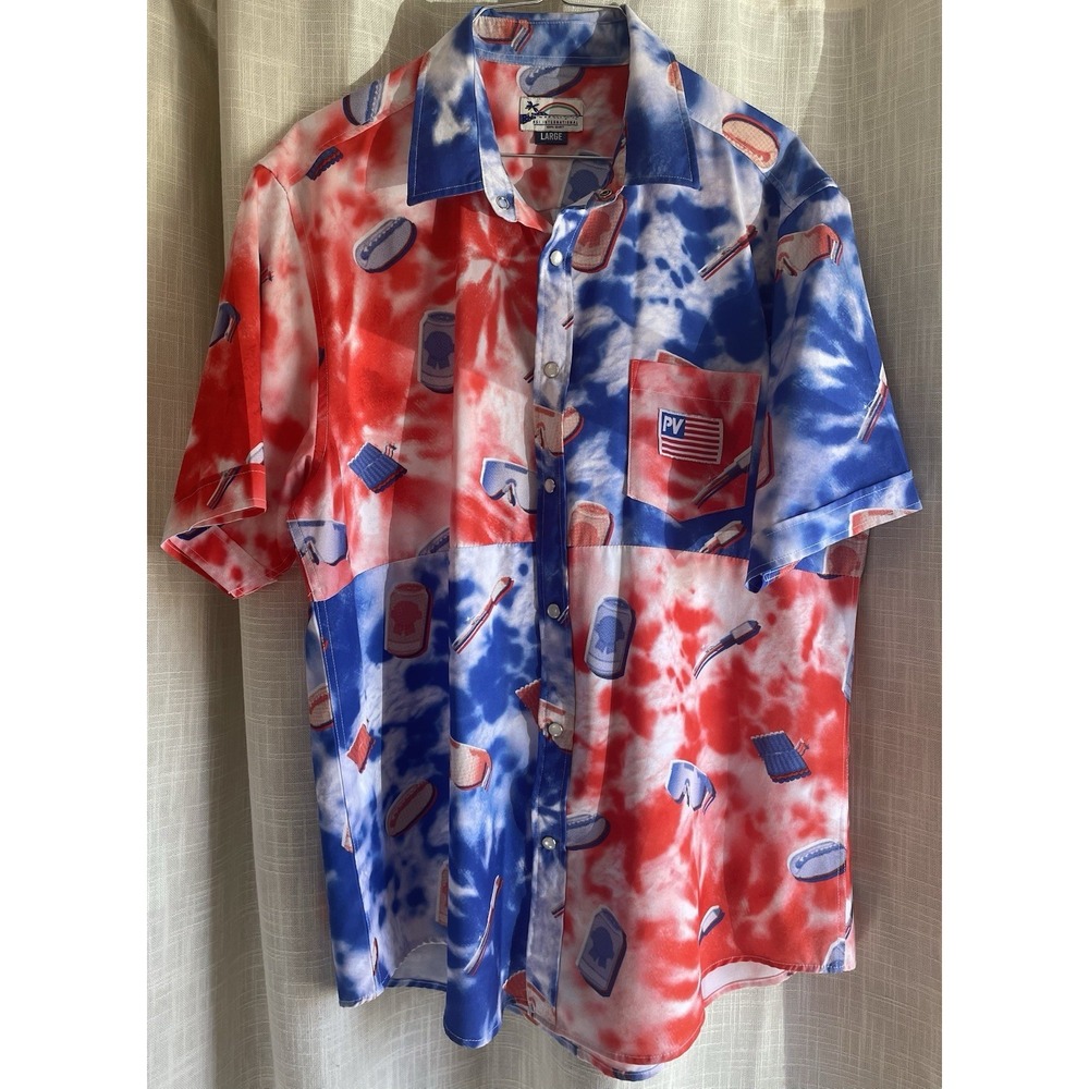 PSI International Mens L Party Shirt Americana Patriotic Tie Dye Drinking